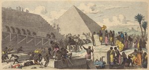 Bygging av pyramidene i det gamle Egypt (farget gravering) av Heinrich Leutemann