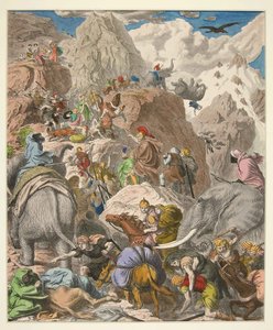 Hannibal Crossing the Alps, pub. 1866 (håndfarget gravering)
