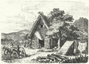 Gammelt tysk gårdshus (gravering) av Heinrich Leutemann