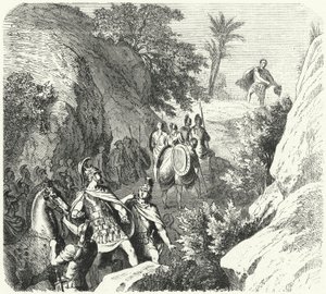 Perseus av Makedonien på marsj gjennom kløftene i Thessalia (gravering) av Heinrich Leutemann