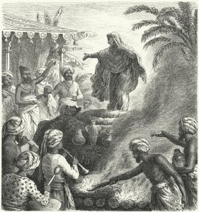 Suttee, hinduistisk begravelsesskikk (gravering) av Heinrich Leutemann