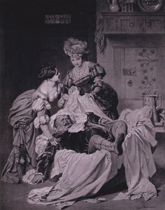 Scene fra Shakespeares The Merry Wives of Windsor (Act III, Scene 3) (litho) av Heinrich Lossow