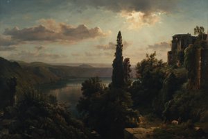 Utsikt over Lake Nemi i Alban Hills nær Roma av Heinrich Louis Theodor Gurlitt