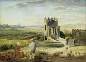 Campagna-landskap nær Nomentano-broen (olje på papir lagt ned på papp) av Heinrich Maria von Hess