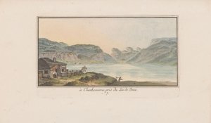 Utsikt over Les Charbonnières på Lac de Joux i Charbonieres, nær Lac de Joux (tittel på objekt) Landskap i Sveits (serietittel) Samling av noen perspektiver i Sveits (serietittel)
