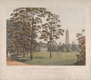 En utsikt i Kew Gardens av Alhambra og pagoden, 1813. av Heinrich Schutz