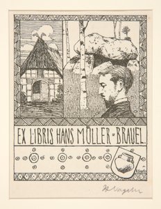 Bokplate: Ex Libris Hans Mueller-Blauel av Heinrich Vogeler