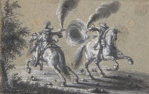 To ryttere som skyter på hverandre, 1600-1677. av Heinrich Werdmuller