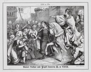 Den hellige romerske keiseren Lothair III møter pave Innocent II i Liège av Heinrich von Doernberg