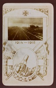 Første verdenskrig: 'Ukraina i årene 1914-1916 under invasjonen av den tyske hæren. Jernbanespor (s/hvitt bilde)