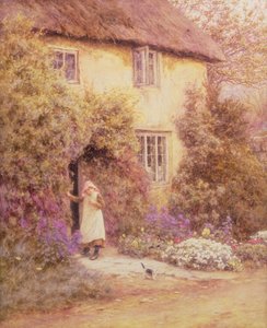 En hyttedør (akvarell) av Helen Allingham