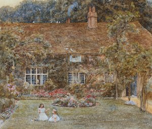 A Country House (akvarell med utskraping) av Helen Allingham