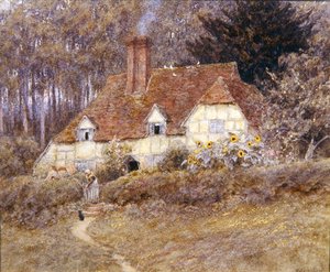 A Surrey Cottage (akvarell på papir) av Helen Allingham
