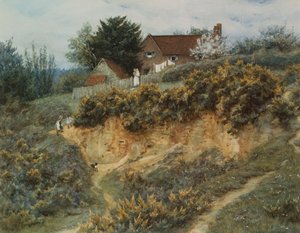 Hos Sandhills, Witley (akvarell med utskraping på papir) av Helen Allingham