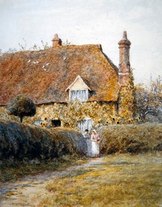 Ved en hytteport (akvarell på papir) av Helen Allingham