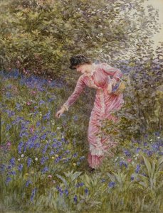 Gathering Bluebells (wc med kroppsfarge på papir) av Helen Allingham
