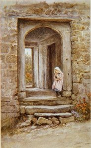 Jente med kattunge av Helen Allingham