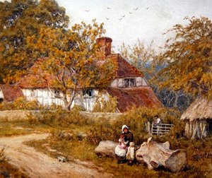 Familiehytta (akvarell på papir) av Helen Allingham