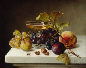 Stilleben med frukt og champagne, 1869. av Helen Searle