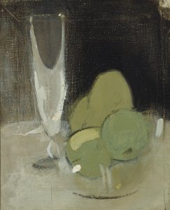 Grønne epler og champagneglass, 1934. av Helene Schjerfbeck