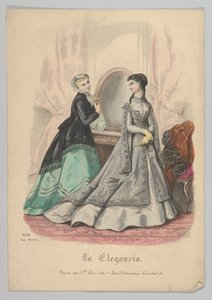 To kvinner med et speil, nr. 868, fra La Elegancia San Sebastian, 1800-tallet. av Heloise Leloir