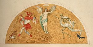 Design for en interiørdekorasjon (grafitt, penn og akvarell på papir) av Helwig Reinhard Hochapfel