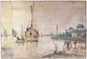 En lekter med høy, c1625-c1634 av Hendrick Avercamp
