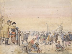 Enjoying the Ice, 1630 (penn og wc på papir) av Hendrick Avercamp