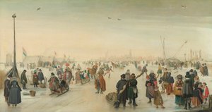 Nyter isen nær en by Vinterlandskap nær en by av Hendrick Avercamp