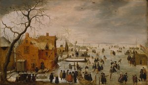 Islandsk landskap / Ismorsomt vinterlandskap med mange skøyteløpere av Hendrick Avercamp