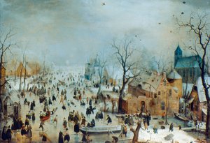 Vinterscene med skøyteløpere, c1608