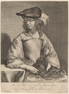 Jente i en Plumed Hat av Hendrick Bary after Gerard ter Borch the Younger