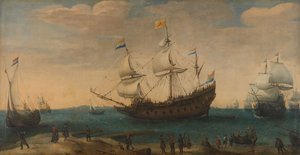 East Indiamen off a Coast, ca. 1600-30 (olje på lerret) av Hendrick Cornelisz Vroom