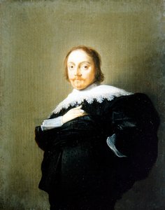 Et portrett av en gentleman i svart dress og blondekrage