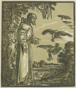 Eremitten Paulus (Elijah?) matet av ravner av Hendrick Goltzius (attributed to)