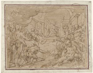 Phaeton ber Apollo om solvognen av Hendrick Goltzius (school of)