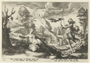 Apollo doodt Coronis Ovids Metamorfosen (serietittel) av Hendrick Goltzius (workshop of)