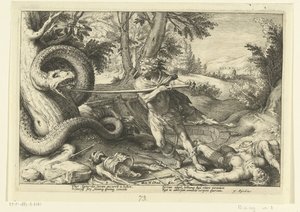 Cadmus dreper dragen Ovids metamorfoser (serietittel) av Hendrick Goltzius (workshop of)