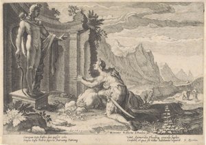 Cadmus konsulterer oraklet i Delphi Metamorphoses of Ovid (serietittel) av Hendrick Goltzius (workshop of)