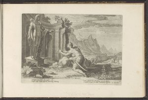 Cadmus spør oraklet i Delphi hva de skal gjøre nå som han ikke har klart å finne søsteren Europa Ovids metamorfoser (serietittel) Gjenskapninger av P. Ovidius Naso (serietittel) av Hendrick Goltzius (workshop of)