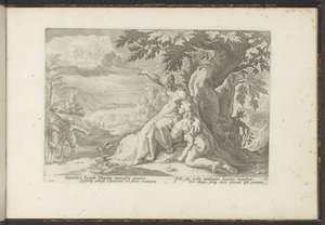 Clymene peker på Phaethon sin far, solguden Ovids metamorfoser (serietittel) Gjenskapninger av P. Ovidius Naso (serietittel) av Hendrick Goltzius (workshop of)