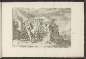 Deucalion og Pyrrha skaper en ny menneskerase Ovids metamorfoser (serietittel) Gjenskapninger av P. Ovidius Naso (serietittel) av Hendrick Goltzius (workshop of)