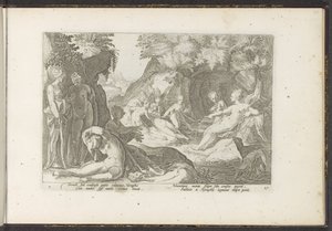 Diana Discovers Callisto's Pregnancy Ovid's Metamorphoses (serietittel) P. Ovid's Recreations Naso (serietittel) av Hendrick Goltzius (workshop of)