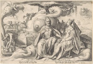 Diskusjon mellom Jupiter og Juno Metamorphoses of Ovid (serietittel) av Hendrick Goltzius (workshop of)