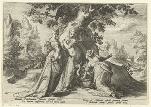Daughters of Cecrops åpner Minerva .s kurv Ovids metamorfoser (serietittel) av Hendrick Goltzius (workshop of)