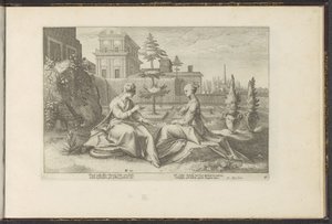 Juno nærmer seg Semele i form av Beroë Ovids Metamorphoses (serietittel) Re-creations of P. Ovidius Naso (serietittel) av Hendrick Goltzius (workshop of)