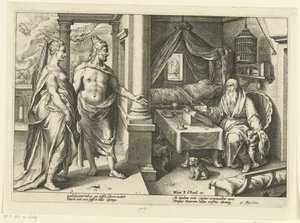 Juno og Jupiter konsulterer Tiresias Ovids metamorfoser (serietittel) av Hendrick Goltzius (workshop of)