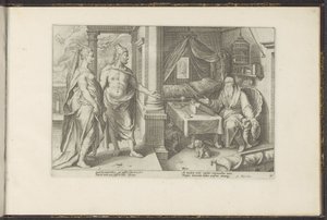 Juno og Jupiter spør Tiresias om råd Ovids metamorfoser (serietittel) Gjenskapninger av P. Ovidius Naso (serietittel) av Hendrick Goltzius (workshop of)