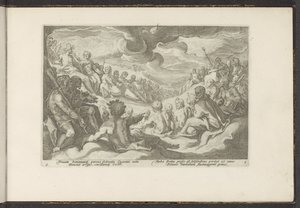 Jupiter tilkaller de olympiske gudene Ovids metamorfoser (serietittel) Gjenskapninger av P. Ovidius Naso (serietittel) av Hendrick Goltzius (workshop of)