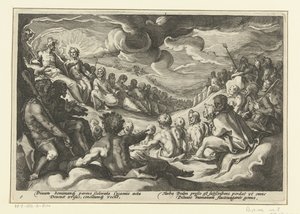 Jupiter tilkaller de olympiske gudene Ovids metamorfoser (serietittel) av Hendrick Goltzius (workshop of)